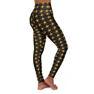 High Waisted Yoga Leggings_Gold Star Pattern_BB (AOP) - Picture 1 of 25