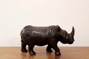 Rhino Statue Wooden Rhinoceros Sculpture Vintage Home Interior Decor Tabletop - Picture 1 of 5