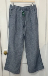 NWT L.L.Bean Women's Premium Washable 100% Linen Blue Pull-on Pants, Size 10 Reg - Picture 1 of 13