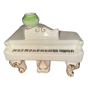 Raro pianoforte vintage in porcellana oro bianco con vaso bocciolo verde - Foto 1 di 8