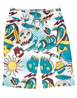 NUEVO Pantalones Cortos Crazy 8 Niños Blanco Wave Rider Azteca Sol Calavera Tabla Natación Playa Foto 1 de 2