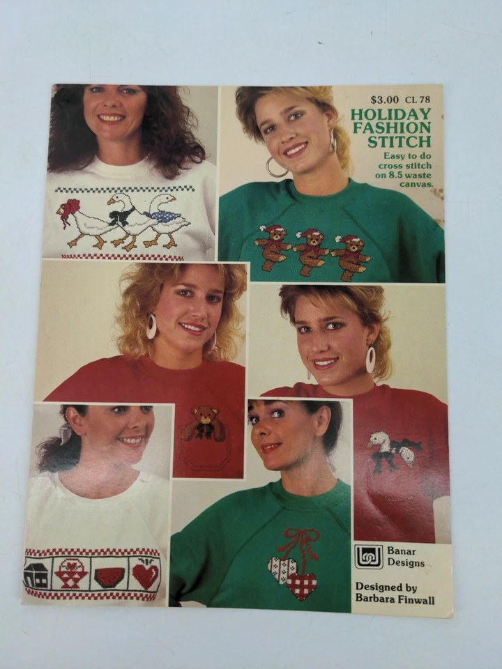 Vintage 1987 Banar Designs Holiday Fashion Stitch Cross Stitch Booklet Leaflet - Image 1 of 3