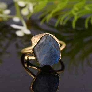 Shiny Labradorite Gold Plated Electroform Ring Sterling Silver Adjustable Ring - Picture 1 of 5
