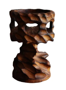 Vtg MCM Brutalist Carved Twisted Chalice Burl Wood Candle Holder Stand Tiki 6" - Picture 1 of 13