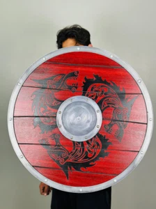 Medieval Wolf Dragon Authentic Battleworn Viking Shield Norse Valhalla Shield - Picture 1 of 6