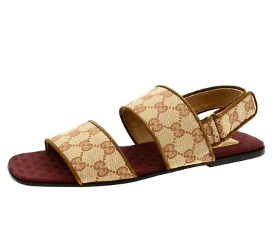 Sandalias Gucci Z1151 Para Hombre GG Tela Lona Correa Ancha Marrón Talla 8 G / 8.5 EE. UU. Foto 1 de 4