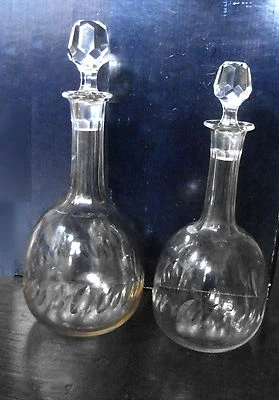Coppia Di Caraffe IN Cristallo Sfaccettato Epoca Medio Xx - Immagine 1 di 4