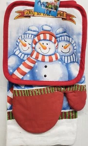 3pc Kitchen Set: 1 Pot Holder, 1 Oven Mitt & 1 Towel, CHRISTMAS,SNOWMEN,Supreme - Picture 1 of 7