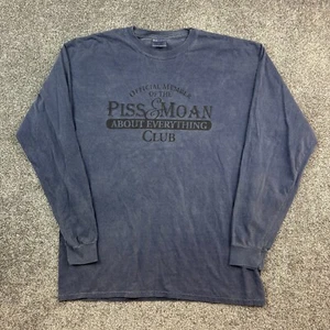 Camicia Club Vintage Y2K Piss & Moan About Everything Uomo L Blu Navy Manica Lunga - Foto 1 di 5