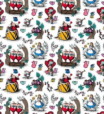 Disney Alice in Wonderland Toile on White Cotton Fabric   BTY  36" x 43" - Image 1 of 4