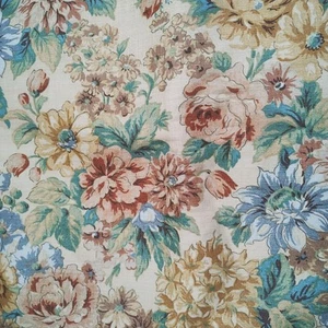 Vintage Warwick Edith Fabric Remnant Floral Gold Coral Blue Large 146cm x 580cm - Picture 1 of 5