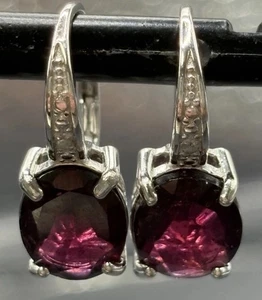 Orecchini pendenti argento sterling 925 granato vero diamante nuove condizioni - Foto 1 di 7