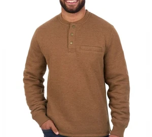 Coleman Men's Brown Sherpa Lined Secure Chest Pocket Henley Sweatshirt Sz S - Picture 1 of 8