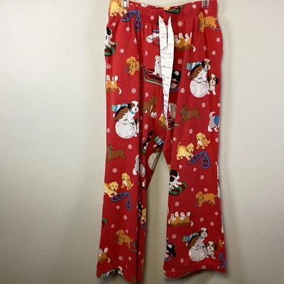 Calça pijama Nick & Nora flanela trenó vermelho férias inverno cachorros filhotes tamanho G - Imagem 1 de 4
