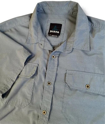 prAna Shirt Mens Large Short Sleeve Button Up Outdoor Hiking Blue Breathable - Image 1 of 4