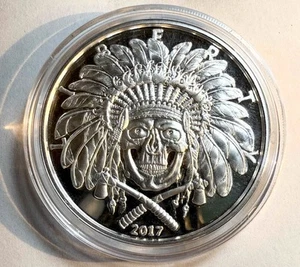 Western Skulls 2017 PP Indian Chief 1 Oz .999 Fine Silver Coin Round - Bild 1 von 3