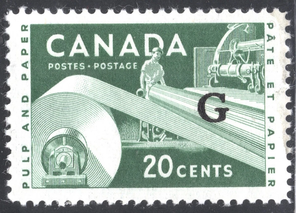 Sello de Canadá Scott #O45, 20c, oficial, industria papelera, MNH, VF, SCV $1,75 Foto 1 de 1