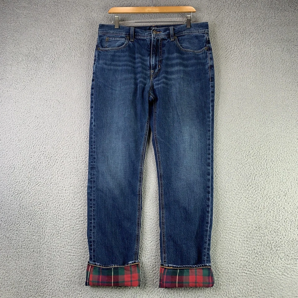 Pantalones de mezclilla J Crew para hombre 35x33 azul índigo sutton franela forrados a cuadros rectos Foto 1 de 4