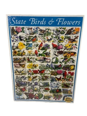 ⭐ NEW Vtg 1998 White Mountain Puzzles State Birds & Flowers 1000pc Puzzle 24x30" - Image 1 of 2