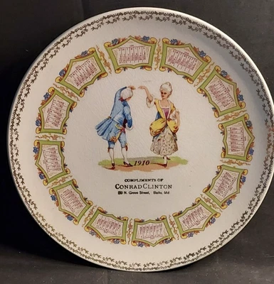 Placa calendario premium publicidad 1910 Conrad Clinton Baltimore MD Foto 1 de 4