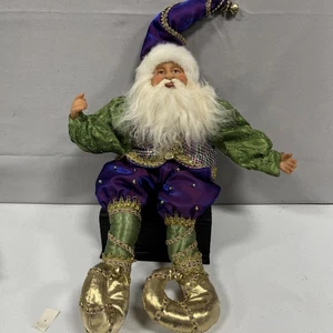 Vintage Christmas Purple Santa Bendable Decorative Mardi Gras Bell - Picture 1 of 8