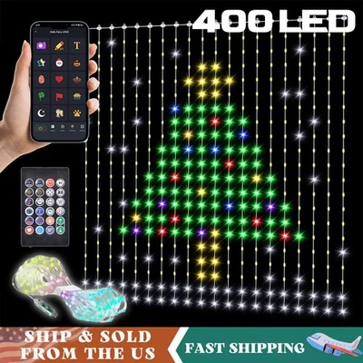 Smart Curtain String Lights 400 LED RGB Fairy Light APP Control Holiday Decor - Image 1 of 4