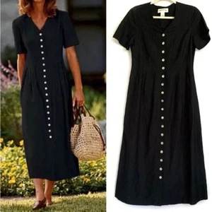 NWOT Orvis Black Linen Blend V-Neck Button-Down Dress, Size 14 - Picture 1 of 8