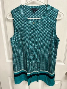 Tommy Hilfiger Sleeveless Blouse Turquoise Geometric Pleated - Medium - Picture 1 of 4