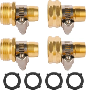 2 Set Brass Garden Hose Repair Connector Kit with Clamps, Fit for 3/4" or 5/8" G - Picture 1 of 12