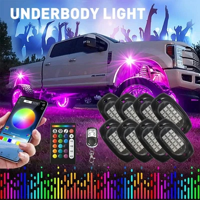 8X RGB LED Rock Neon Lights Underglow LED For Chevy Silverado Decor 1500 2500 HD - Image 1 of 4
