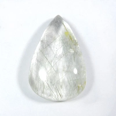 Multi Golden Rutile Quartz Cabochon 36x22 mm Pear Shape Natural Gemstone #10721 - Image 1 of 4