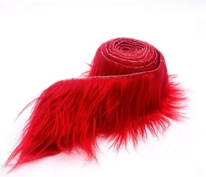 Red Faux Fur Fabric Sold By Ribbon Strips (60 " Wide) Pre Cut Fabric - Picture 1 of 4