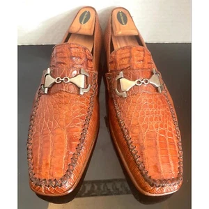 Rare Exotic Crocodile/Lizard Horsebit Men’s Loafers Shoes Size 10 M Cognac - Picture 1 of 16