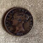 Metal detecting find Brass Coin 1857 Good Condition Victoria Halfpenny (Y2)