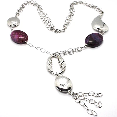 COLLANA ARGENTO 925 CONGIADA VIOLA CATENA MULTIFILI PENDENTE CASCATA GOCCIA - Immagine 1 di 4