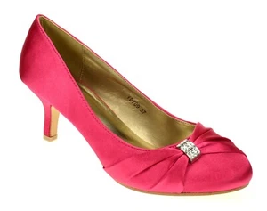 LADIES HOT PINK SATIN LOW HEELS WOMENS WEDDING BRIDAL BRIDESMAID SHOE Size 6 - Picture 1 of 3