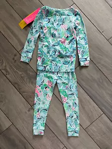 LILLY PULITZER GIRLS PAJAMA SET, SEASALT BLUE, BARKING UP THE PALM TREE, NWT - Picture 1 of 1