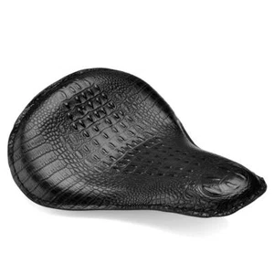Motorcycle Black Alligator Leather Solo Seat for Harley Chopper Bobber Custom - Picture 1 of 6
