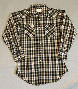 1960s Wrangler Sanforized Pearl Snap Plaid Shirt Mens 15/32 X-Long Tails Long SL - Picture 1 of 12