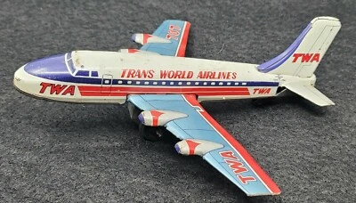 Vintage TWA Airlines Boeing 707 Tin Litho Toy Airplane 7" BY K KOYO KINZOKU - Image 1 of 4