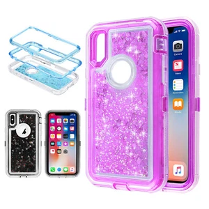 Per iPhone X XR XS MAX custodia glitter 3D Bling scintillante protezione liquido scorrevole - Foto 1 di 19