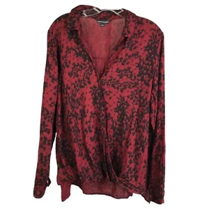 Rock & Republic Bluse Damen Gr. XL rot schwarz hochniedrig Langarm Oberteil mit Kragen - Bild 1 von 10
