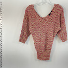 Arden B. Pink Gold Metallic Knit V Neck Pullover Winter Sweater Womens Size Xs