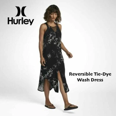 Hurley Cover-Up Maxi Dress Reversible Asymmetrical Hem AOP Black Womens Small - Image 1 of 4