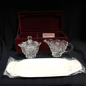 Crystal Legends By Godinger Creamer Sugar Bowl & Tray Serving Set w/Velvet Case - Picture 1 of 11