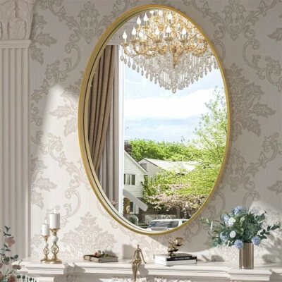 Oval Gold Mirror Brushed Bathroom Mirror Modern Decor Shatterproof Wall Mirrors - Image 1 of 4
