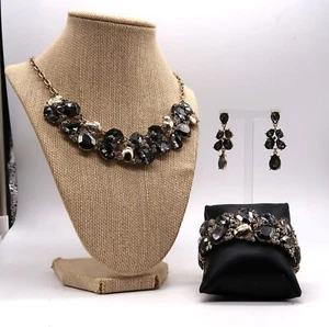 De Colección Alfani Parure Gris Ahumado Estrás Collar Pendiente Pulsera Tono Dorado - Imagen 1 de 15