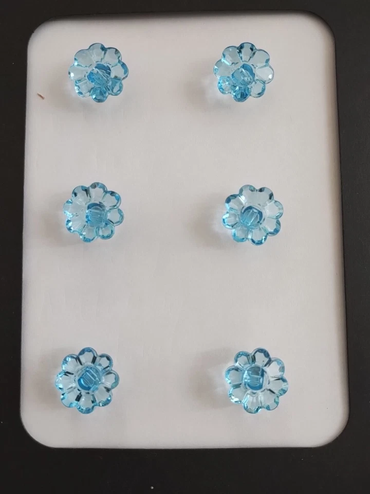 X6 Blue Crystal Flower Shank Buttons  1.5cm - Image 1 of 1