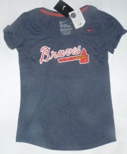 NEW NIKE MLB Atlanta Braves T Shirt M Rolled Cuffed Sleeve Women Tri NWT 3F46 - Picture 1 of 1