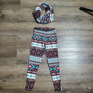 Conjunto de leggings tribales aztecas Pomelo y bufanda infinita a juego XS S/M EE. UU. - Imagen 1 de 10